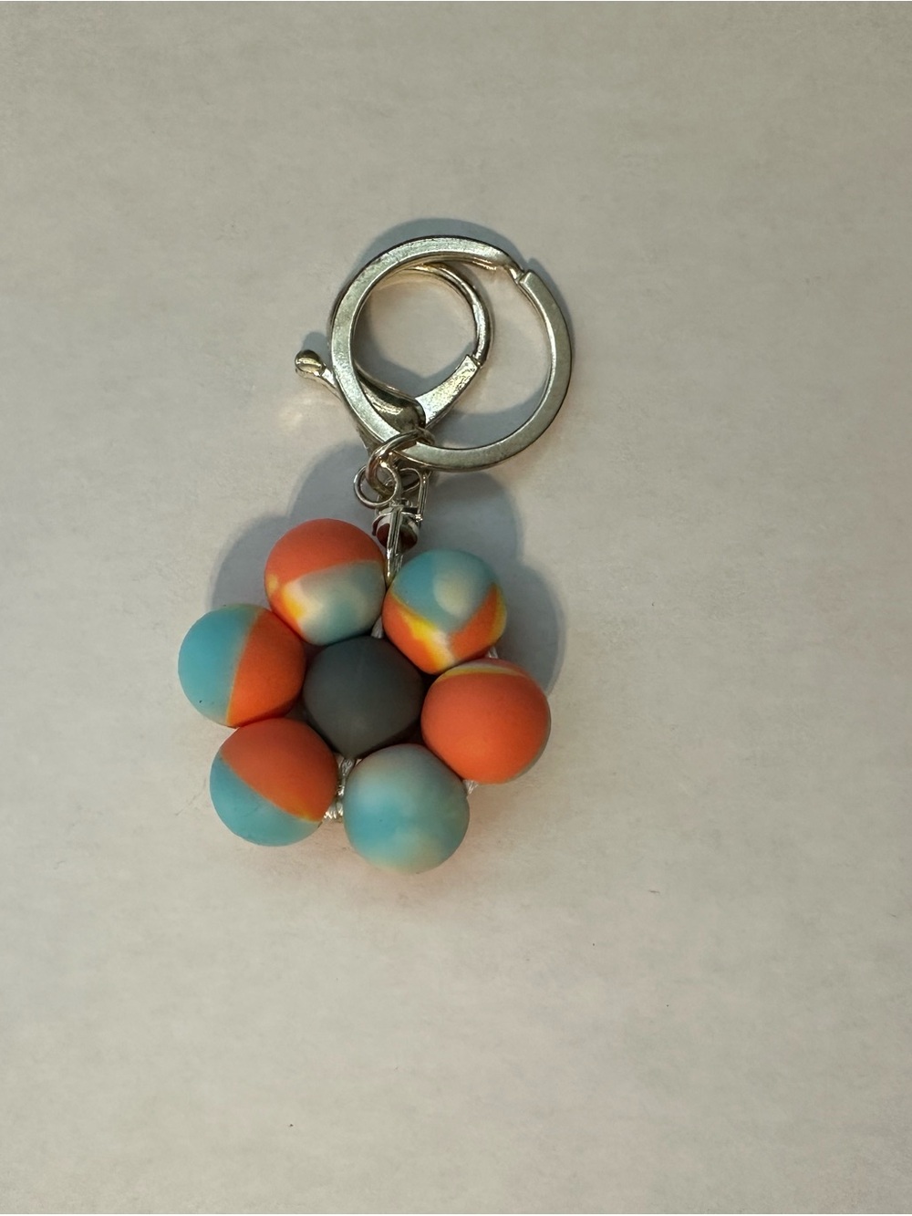 Colorful Bead Flower Keychain - Orange & Blue